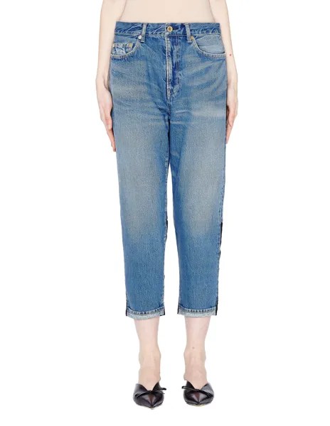 Укороченные джинсы со вставками