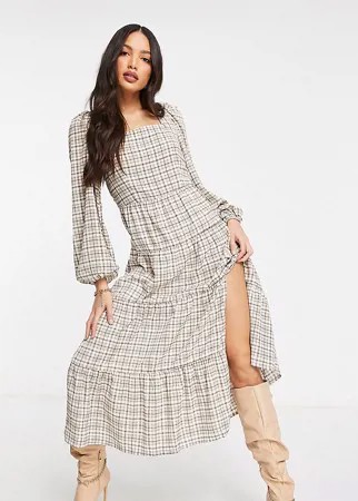 Платье макси в коричневую клетку Missguided Tall-Коричневый цвет
