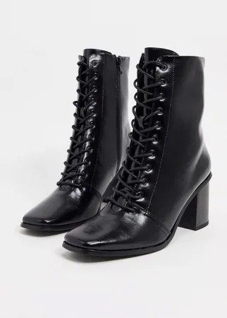 Черные ботинки на шнуровке с квадратным носком ASOS DESIGN-Черный цвет