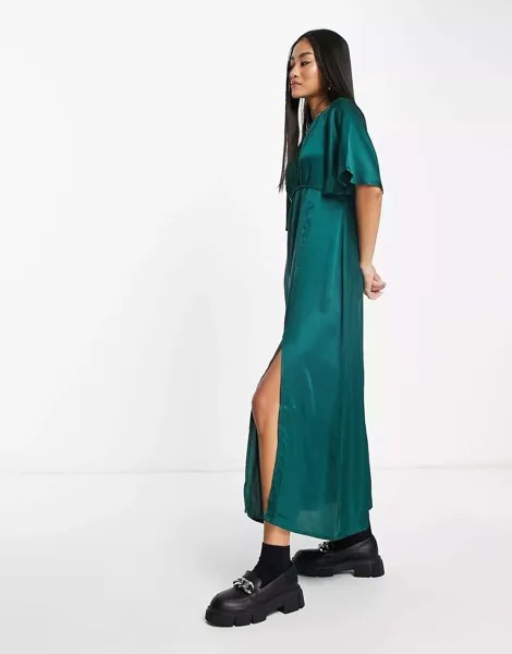 Платье миди с развевающимися рукавами и кружевной отделкой Influence зеленого цвета