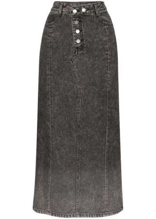 SJYP джинсовая юбка миди с эффектом потертости