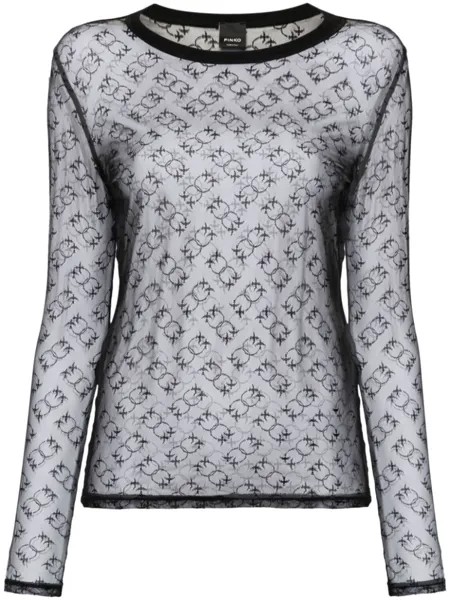 PINKO прозрачная футболка с монограммой, черный