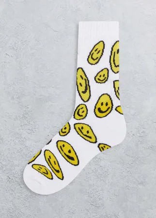 Белые спортивные носки со сплошным принтом в виде смайликов ASOS DESIGN-Белый