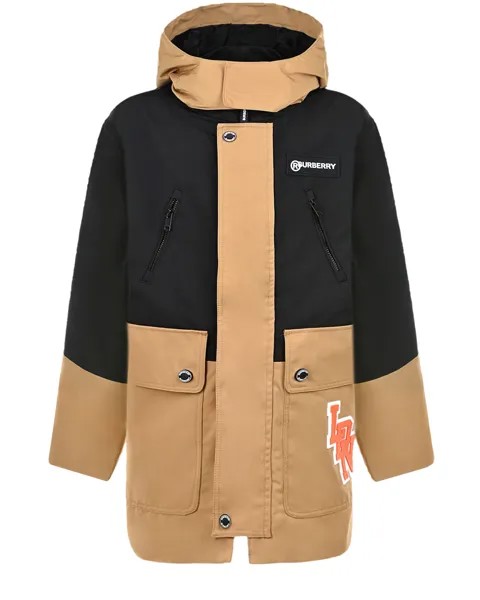 Черно-бежевая парка с логотипом Burberry детское