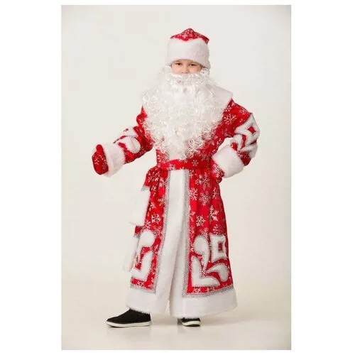 Батик Карнавальный костюм «Дед Мороз», пальто с узором, шапка, рукавицы, р. 32, рост 128 см