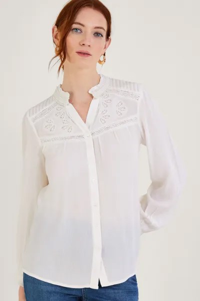 Белая блузка ECOVERO с кружевной вставкой Monsoon, белый