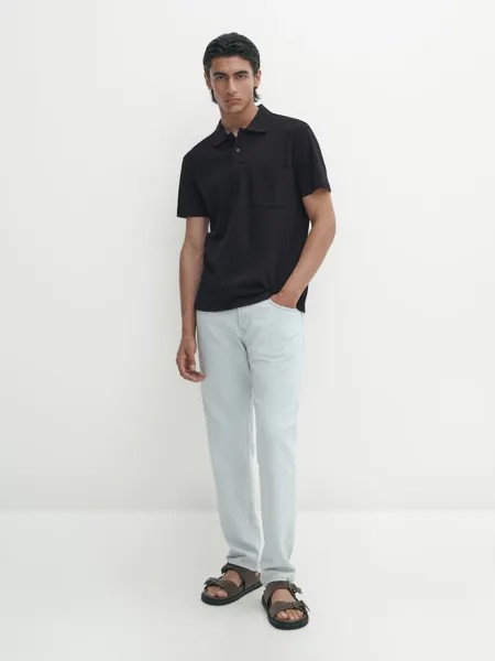 Рубашка-Поло из фактурного хлопка с карманом Massimo Dutti, синий