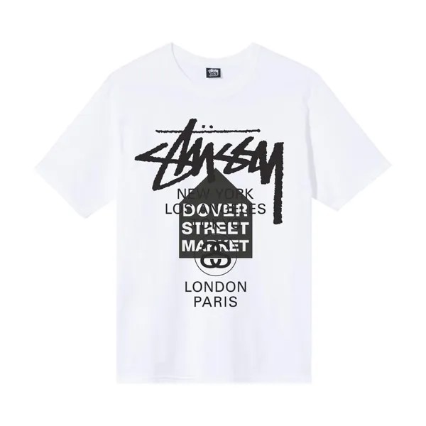 Футболка Stussy x Dover Street Market World Tour T-Shirt 'White', белый