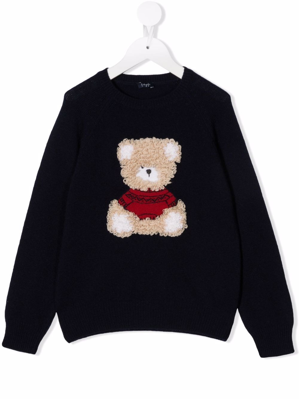 Il Gufo bear-embroidered wool jumper