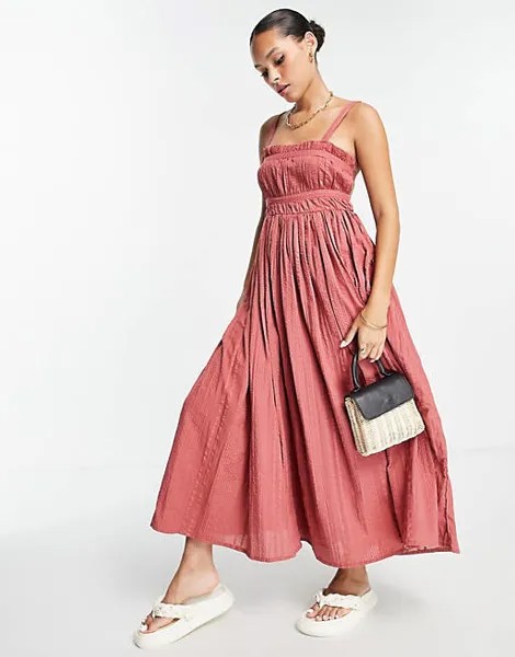 Ржавый приталенный сарафан миди с ремешками ASOS DESIGN