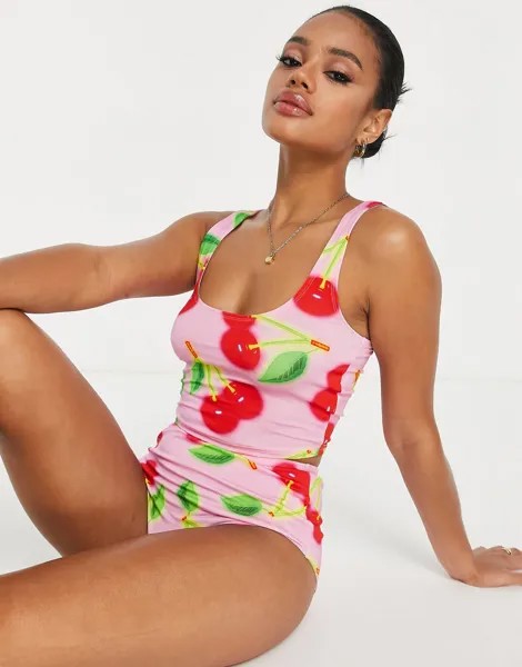 Розовая короткая пижама с жилетом и короткими трусиками ASOS DESIGN Cherry
