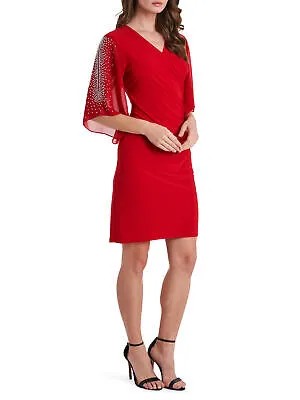 MSK Женское коктейльное платье-футляр с красными рукавами и V-образным вырезом выше колена S