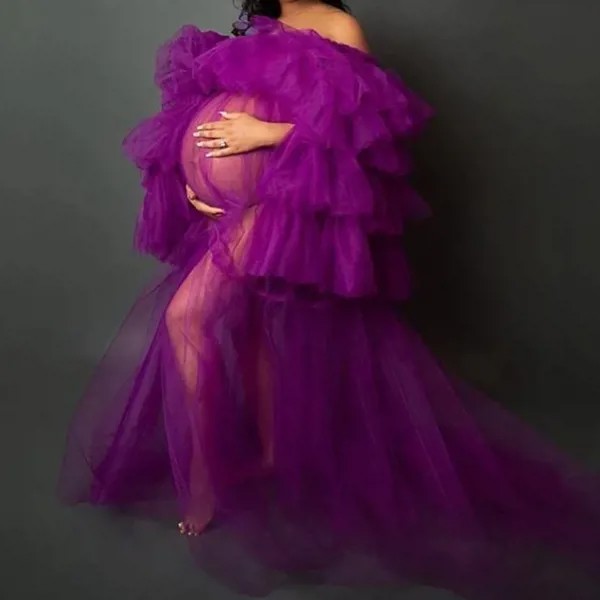 Тюлевые халаты Birdal, платья для беременных с открытыми плечами и оборками для фотосессии, пушистое платье для беременных, нижнее белье, Халат