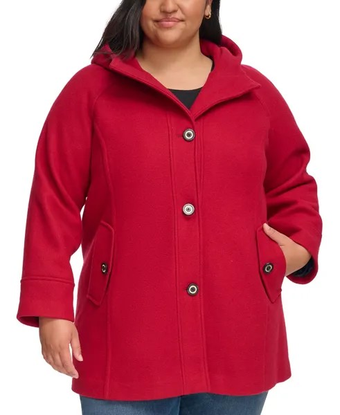 Женское однобортное пальто больших размеров с капюшоном Tommy Hilfiger, красный