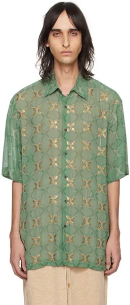 Зеленая рубашка с пайетками Dries Van Noten