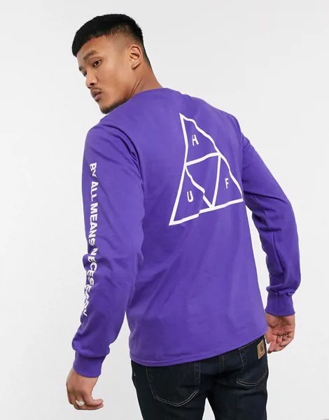 Фиолетовый лонгслив с логотипом HUF Essentials