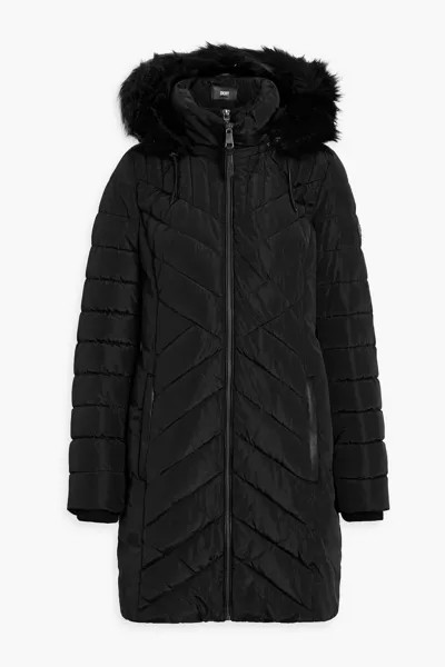 Стеганое пальто с капюшоном и отделкой из искусственного меха DKNY, черный