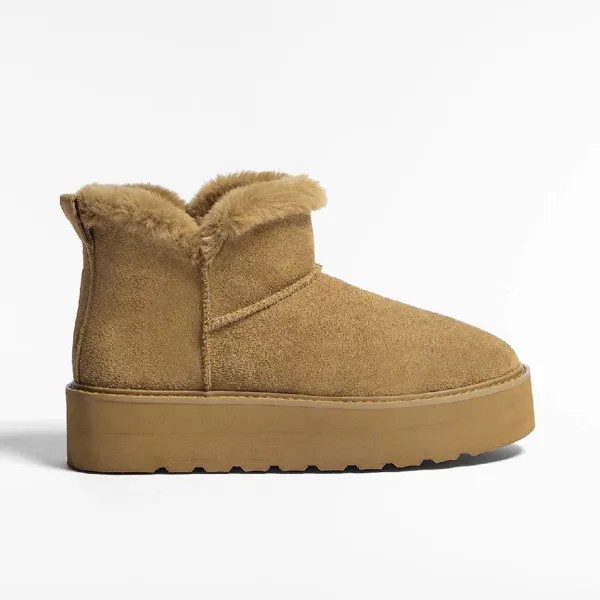 Угги Oysho Leather Platform, коричневый