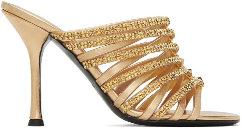 Золотые босоножки на каблуке Valentino Garavani Rockstud с ремешками 100