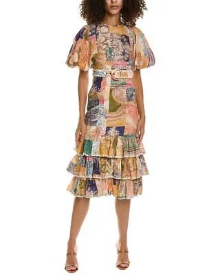 Zimmermann женское льняное платье миди с поясом