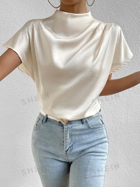 Рубашка Shein Frenchy с круглым вырезом и рукавами, абрикосовый