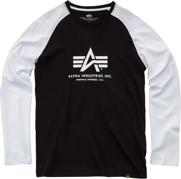 Лонгслив Alpha Industries Basic с длинными рукавами, черно-белый