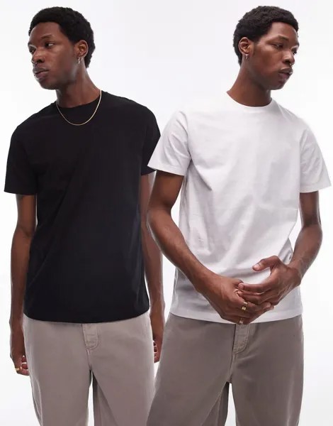Комплект классических футболок из двух черно-белых футболок Topman