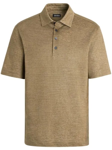 Zegna льняная рубашка поло с короткими рукавами, зеленый