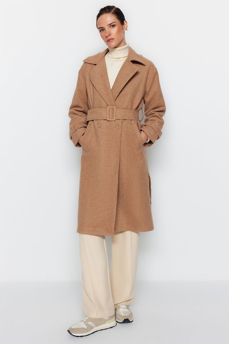 Пальто с широким поясом Trendyol, коричневый
