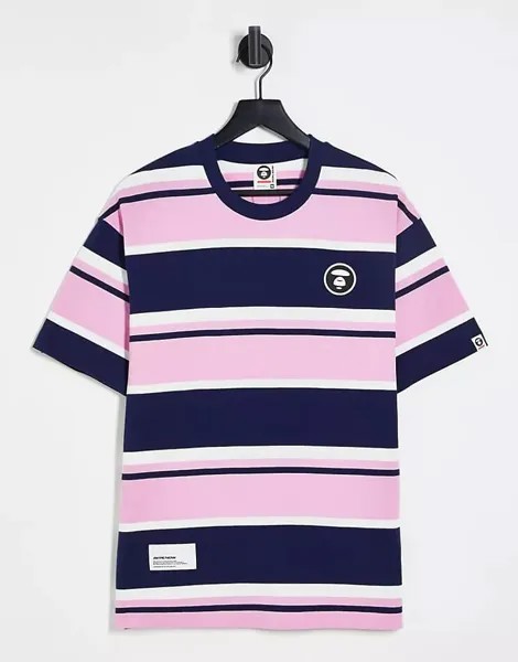Футболка в полоску Aape By A Bathing Ape, розовый/темно-синий/белый