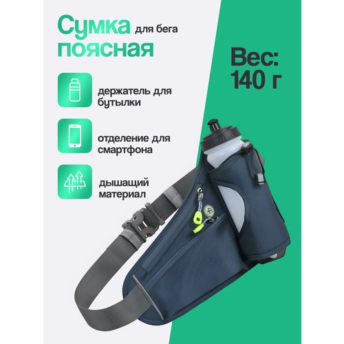 Сумка поясная , фактура гладкая, серый