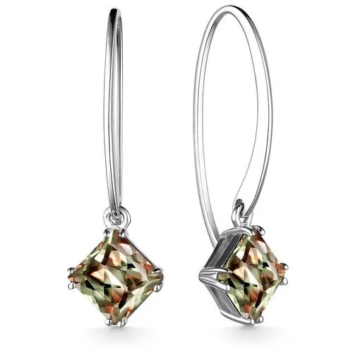Серьги цепочки АЛЬКОР, серебро, 925 проба, родирование, султанит синтетический