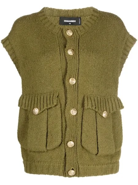Dsquared2 flap-pocket short-sleeve cardigan, зеленый