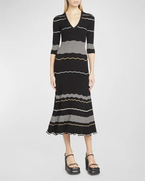 Платье миди из матовой вискозы в полоску Proenza Schouler