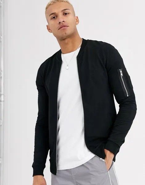 Черный обтягивающий трикотажный бомбер с карманом ma1 ASOS DESIGN