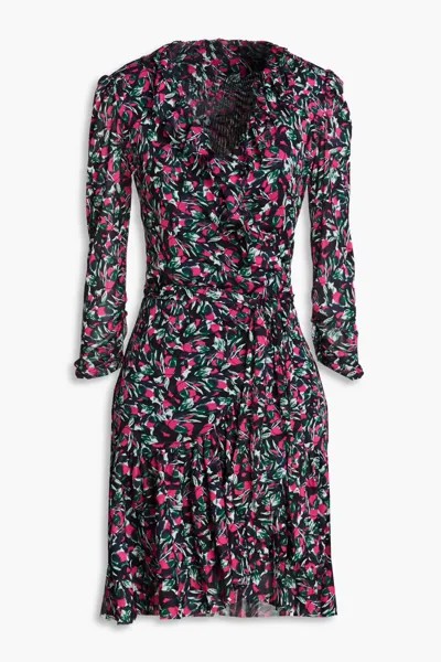 Платье мини с запахом и эластичной сеткой Paloma с принтом и оборками Diane Von Furstenberg, фуксия