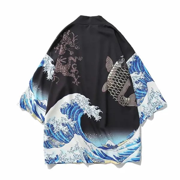 Японская унисекс кимоно рубашка осень принт с принтом свободная летняя рубашка юката для мужчин и женщин