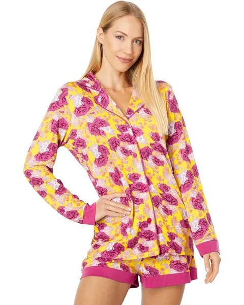 Пижамный комплект Cosabella Bella Print Long Sleeve Top Boxer Set, цвет Floral Burst/Neon Yellow