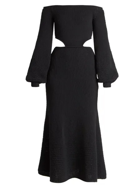 Платье-миди из шерсти и кашемира с вырезами Chloé, черный