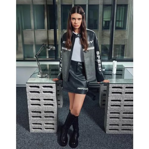 Кожаная куртка Gloria Jeans Ready! Steady! Go!, размер XS (38-40), серый, черный