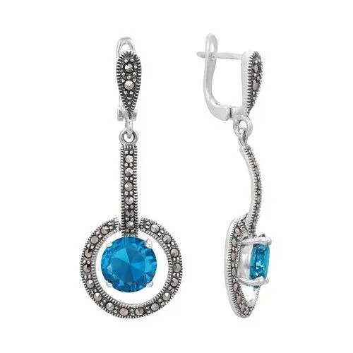 Серьги Серена-Сильвер, серебро, 925 проба, фианит, марказит, голубой