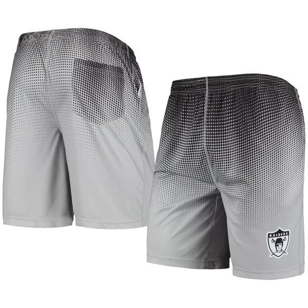 Мужские тренировочные шорты FOCO черного/серебристого цвета с историческим логотипом Las Vegas Raiders и пиксельным градиентом