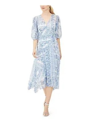 CALVIN KLEIN Женское синее платье миди с рукавами до локтя для работы на работу с искусственным запахом 12