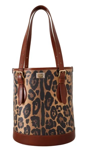 DOLCE - GABBANA Сумка-ведро Коричневая сумка-тоут с леопардовым узором для покупок Кошелек ручной работы