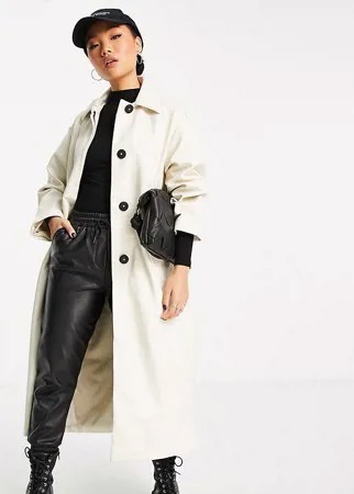 Тренч из искусственной кожи кремового цвета в стиле 90-х ASOS DESIGN Petite-Белый