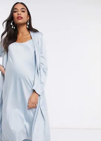 Синее платье миди на бретелях и жакет с драпировкой Queen Bee Maternity-Синий