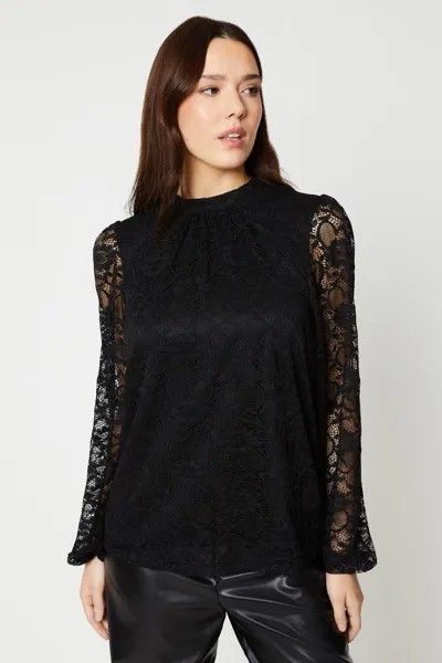 Кружевная блузка с длинными рукавами Dorothy Perkins, черный