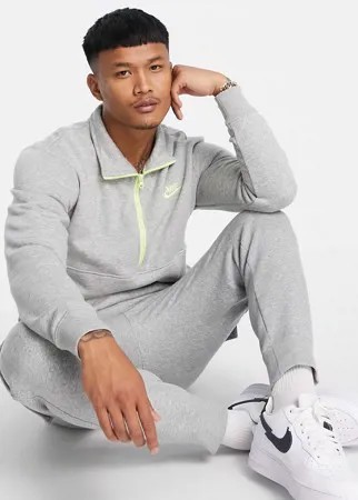 Серый флисовый свитшот с короткой молнией Nike Club