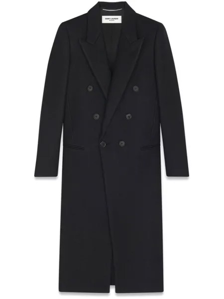 Saint Laurent двубортный тренч, черный