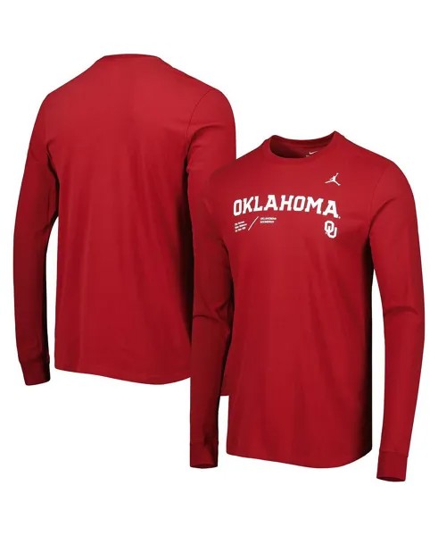 Мужская фирменная футболка с длинным рукавом crimson oklahoma sooners team practice performance Jordan